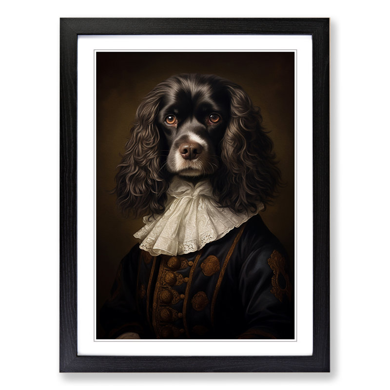 Cocker Spaniel Classicism - Single Picture Frame Print on Wood, 46cm H x 34cm W x 2cm D, Black Framed