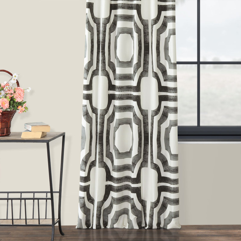 Magari Geometric Printed Cotton Room Darkening Single Curtain Panel, 50" W x 84" L, Gray