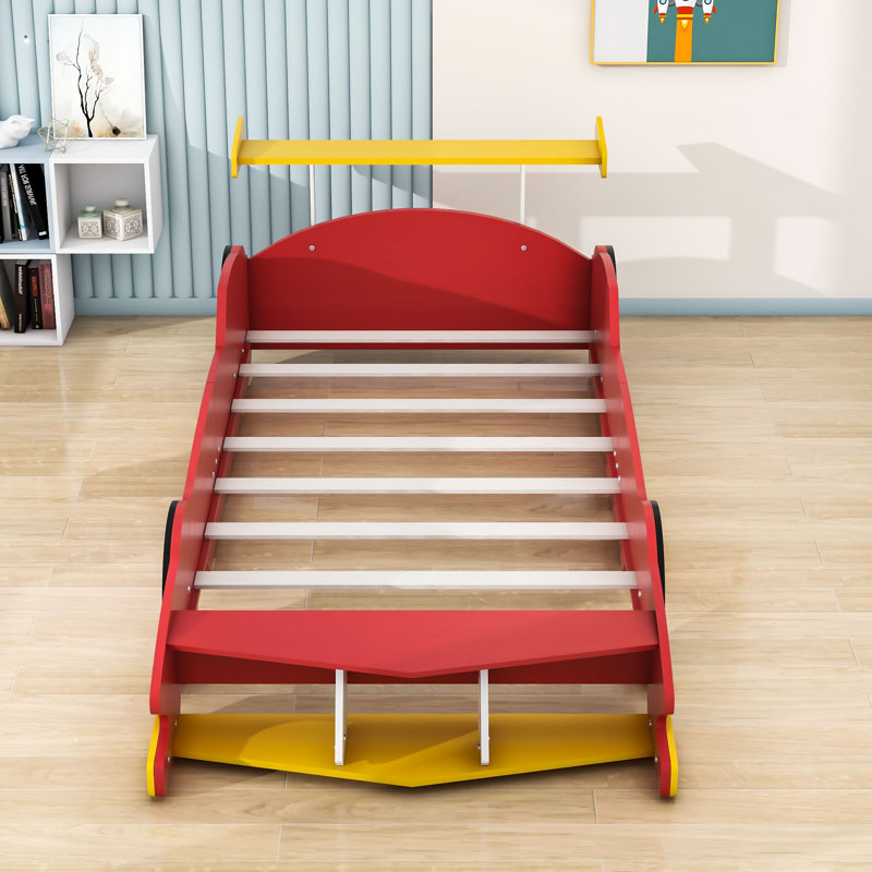 Lit plateforme avec tablettes Race, Rouge, Simple