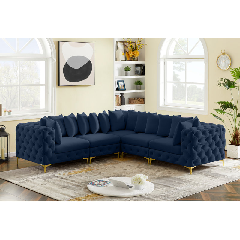 Canapé modulaire réversible en velours 108 po, Velours bleu marine