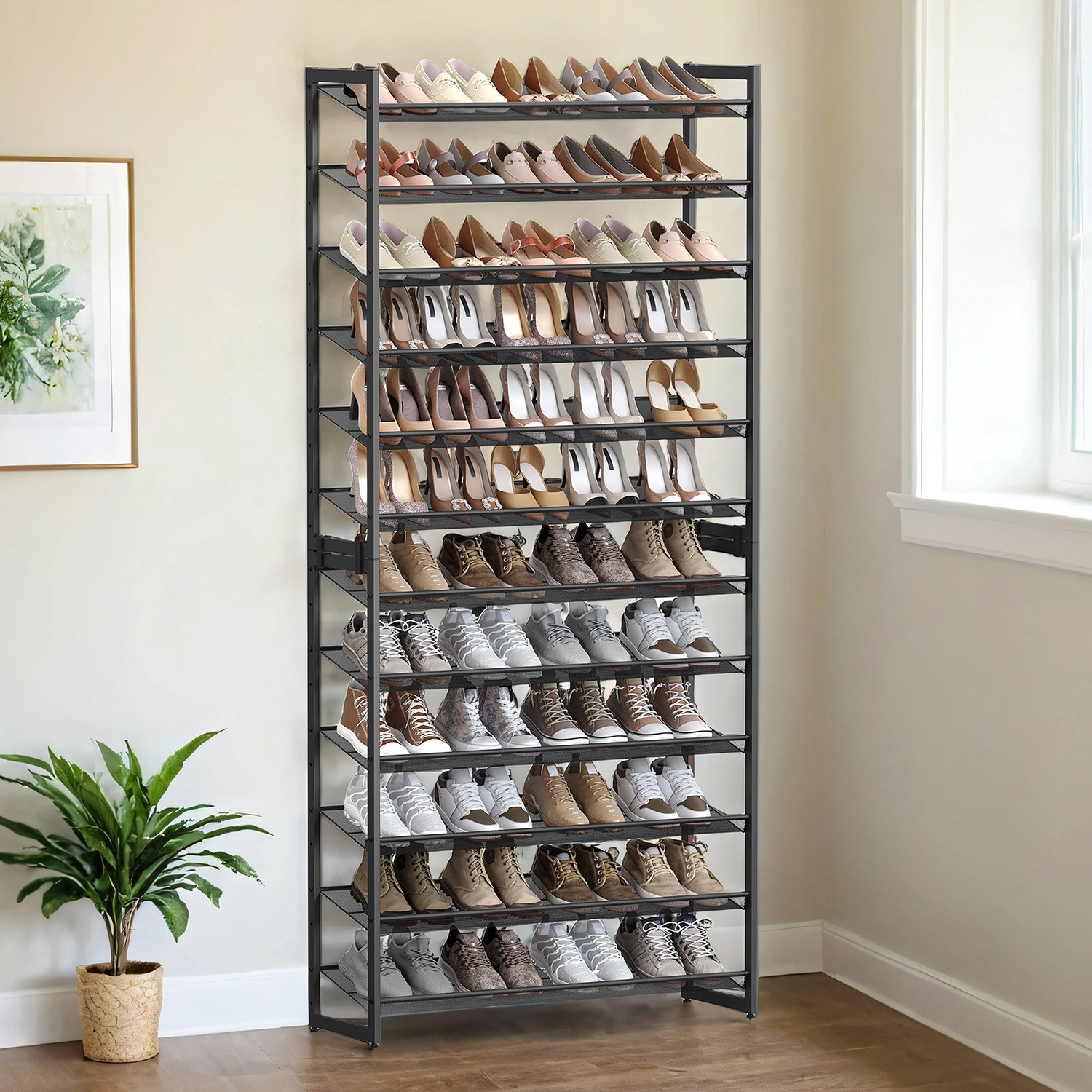 Abbi 48-60 Pair Stackable Shoe Rack,  with Adjustable Flat or Angled Shelves
