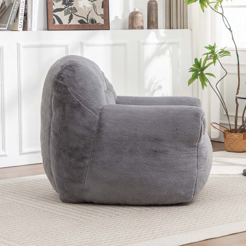 Fauteuil à billes en fausse fourrure, fauteuil à billes confortable avec dossier, Fausse fourrure grise