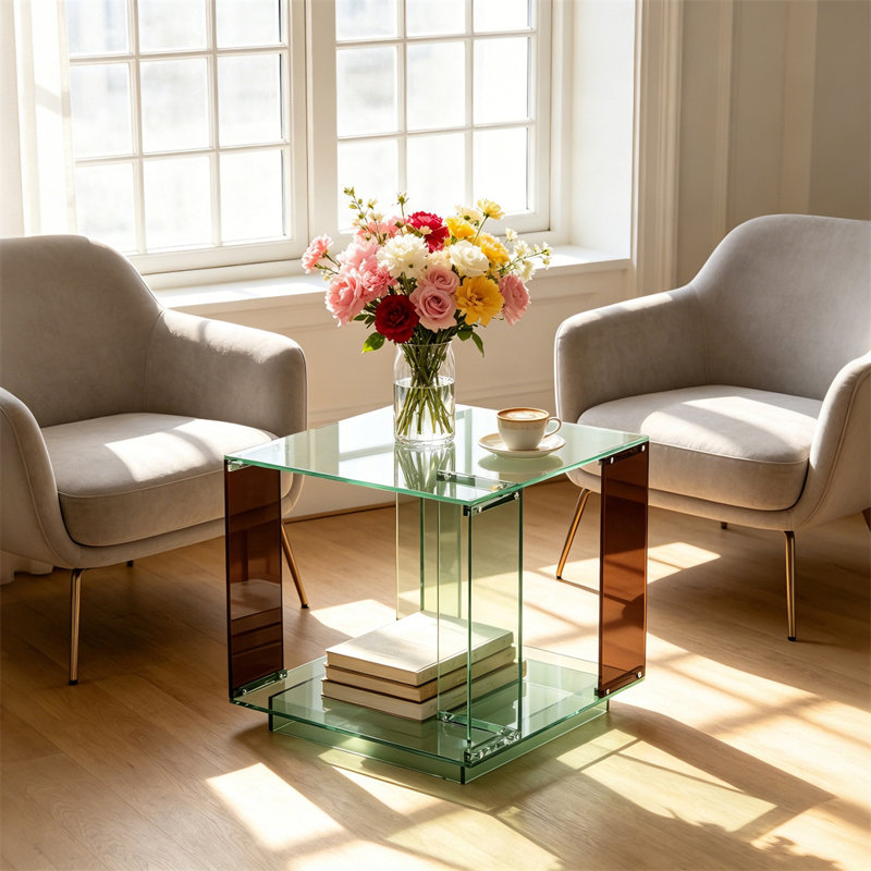 Table de bout en acrylique avec rangement Table de chevet carrée moderne H 18 po