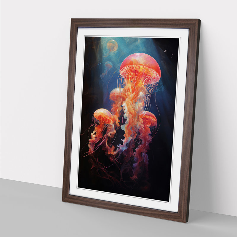 Jellyfish Classicism - Single Picture Frame Print on Wood, Walnut Framed, 64cm H x 46cm W x 2cm D