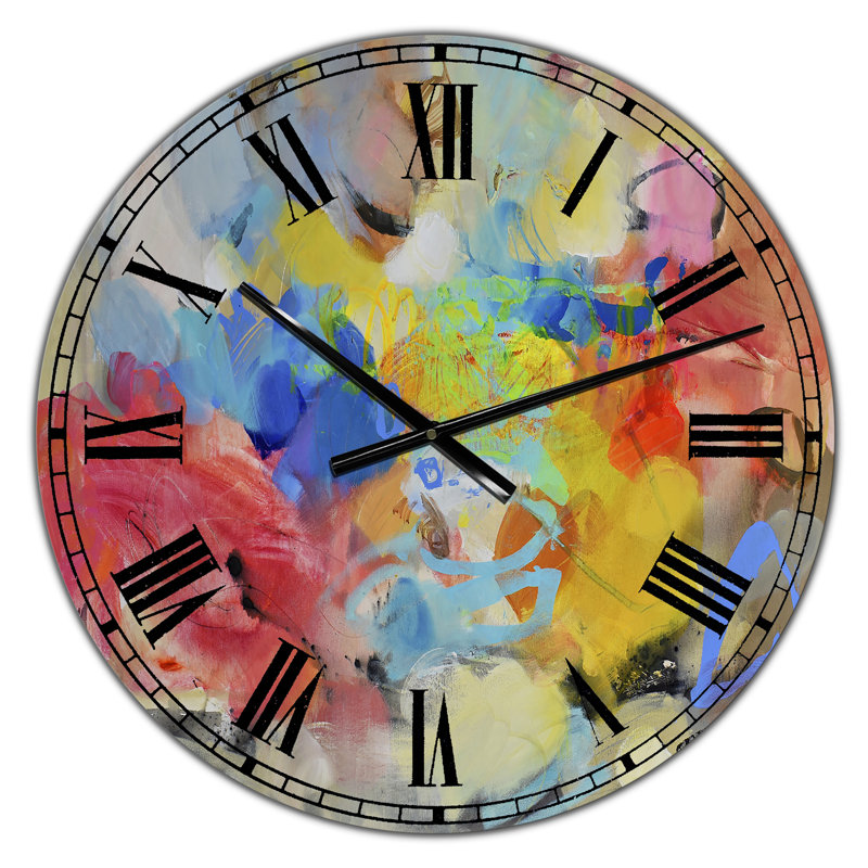Horloge murale moderne surdimensionnée bleue et jaune Spatters III, Petit