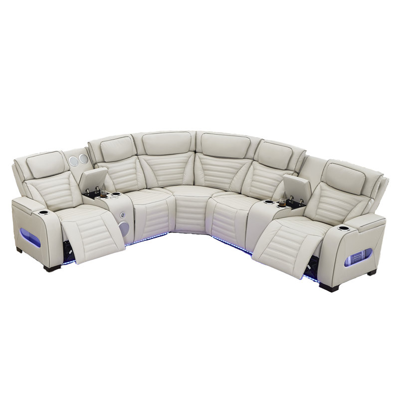 3-Piece 116.5''Wide Power Reclining Sectional With Blueooth Speeke And LED Lighting, White
