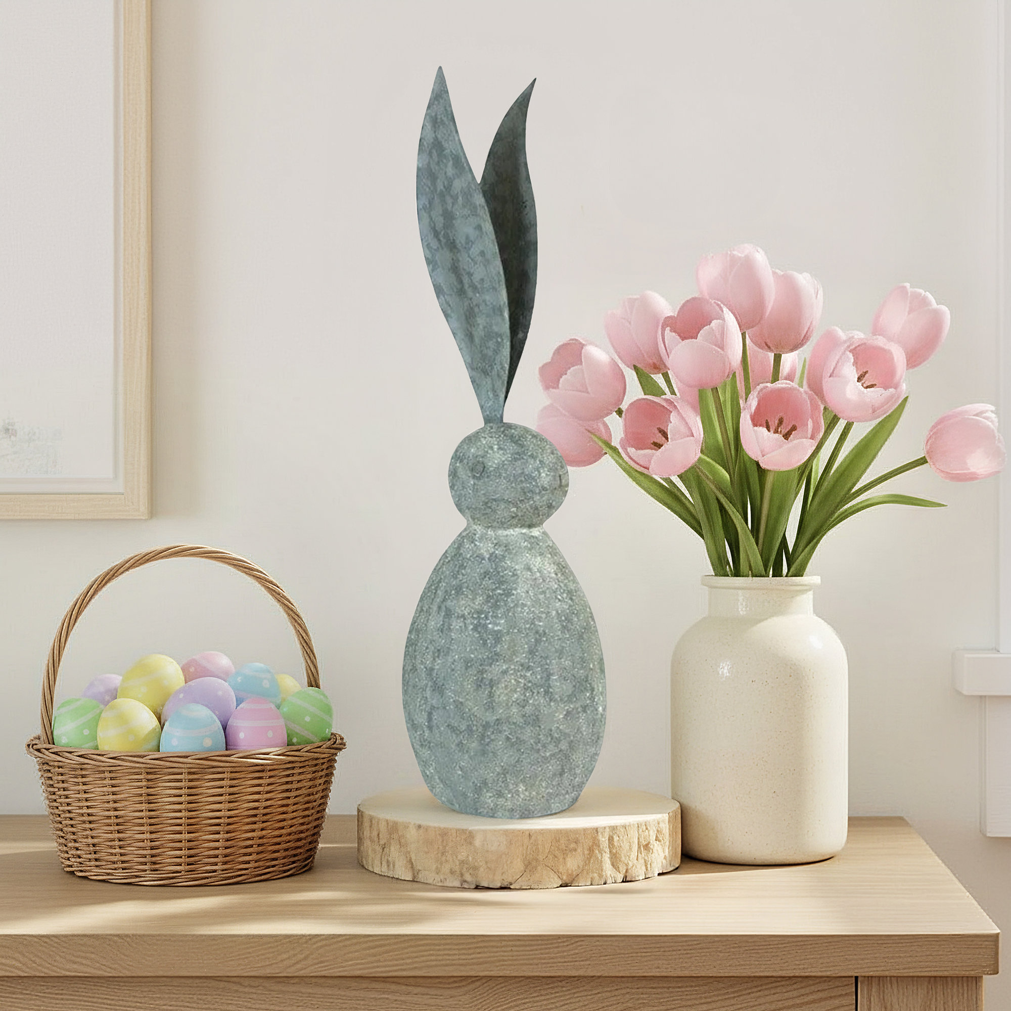 Okelly Faux Stone Rabbit Figurine, 28" H x 7" W x 7" D