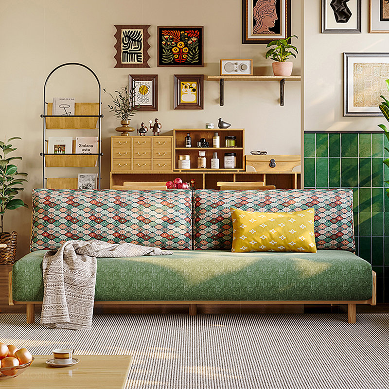 Causeuse 59,06 po en mélange de lin vert avec coussins décoratifs, H 33,46 po x l 59,06 po x P 33,46 po