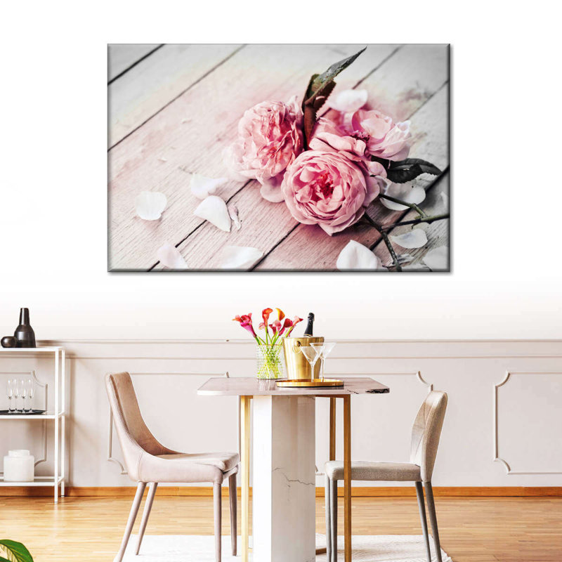 «Lovely Pink Roses», reproduction sur toile tendue, H 20 po x l 30 po x P 1,25 po