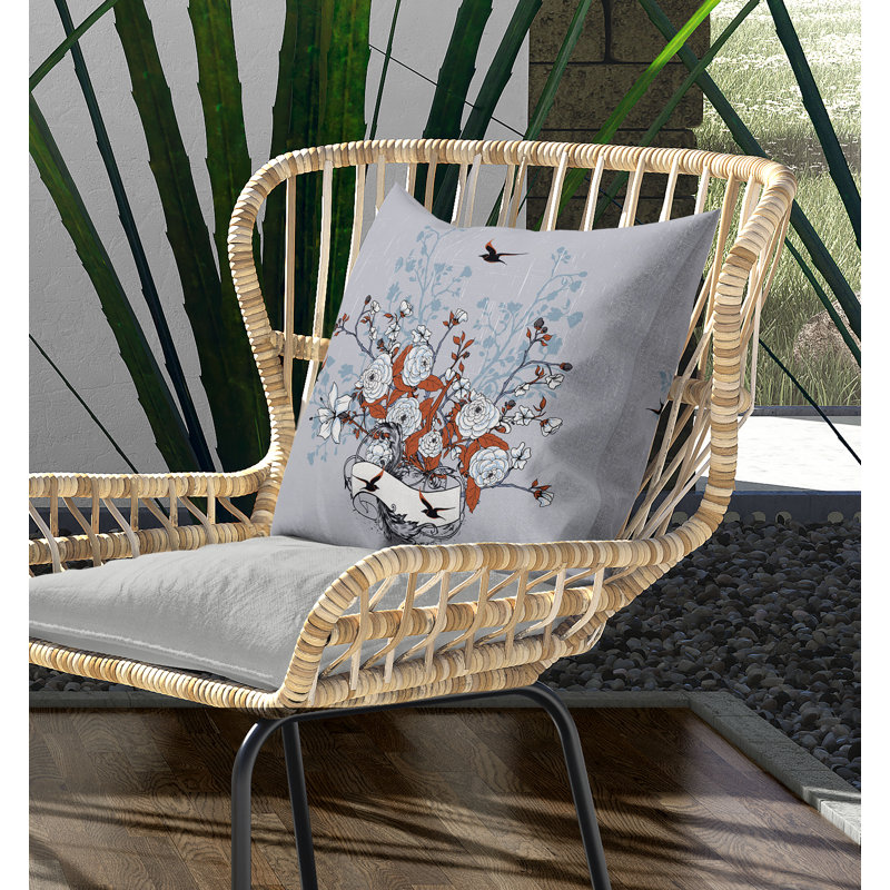 Indoor / Outdoor Square Cushion, 41cm H x 41cm W, Grey/Orange/White