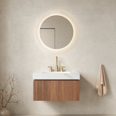 Meuble-lavabo de 30 po avec lavabo, plateau en pierre frittée flottante et lavabo en céramique