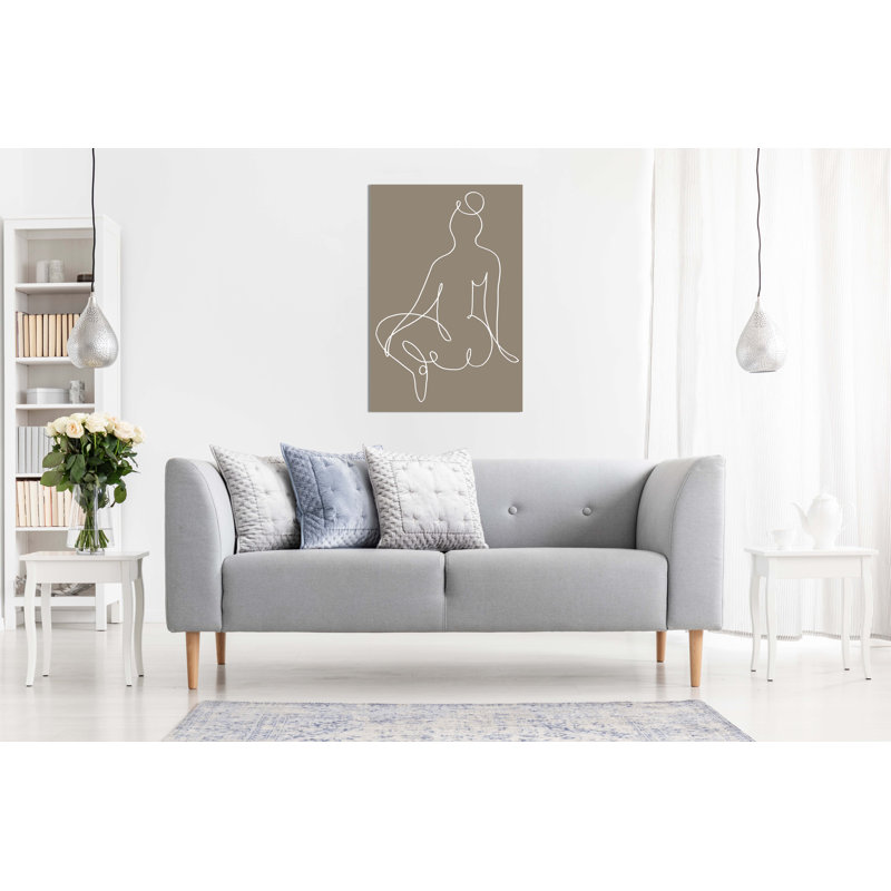 White Line Art Woman Illustration - Wrapped Canvas Print, 31cm H x 20cm W
