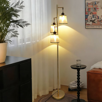 3-light Modern Tree Floor Lamps, 63in Standing Lamp With Fabric Lampshade For Living Room,office,bedroom(bulb Include)