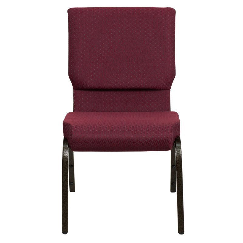 Burgundy Patterned High-Back Stackable Chair with Gold Metal Frame