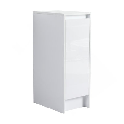 Armoire de rangement autoportante 12 po, portes à fermeture douce, blanc brillant
