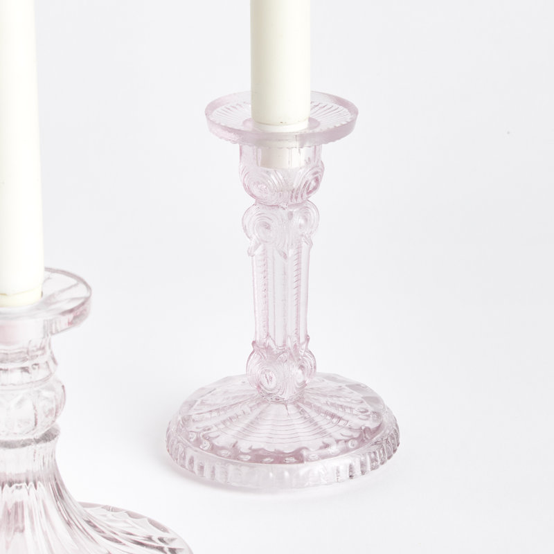 Porte-chandelles Florette en verre rose, ensemble de 3 petits, Moyenne, Rose