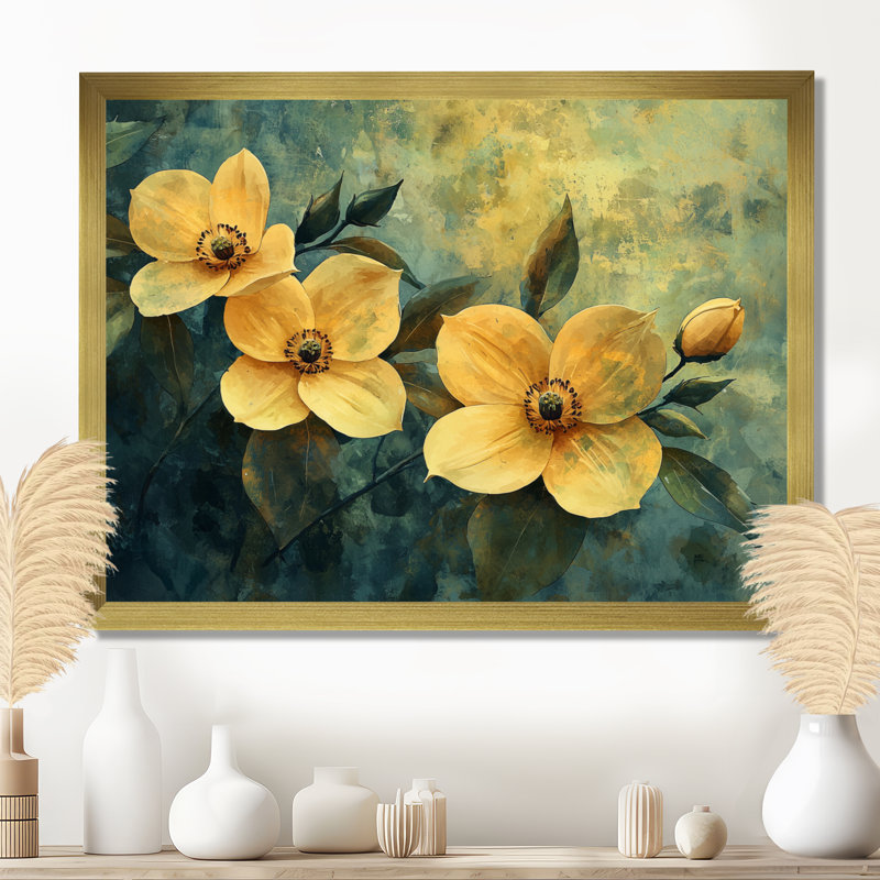 Jaci - Floral Wall Art, Reproduction encadrée d'une seule photo, H 12 po x l 20 po, Or