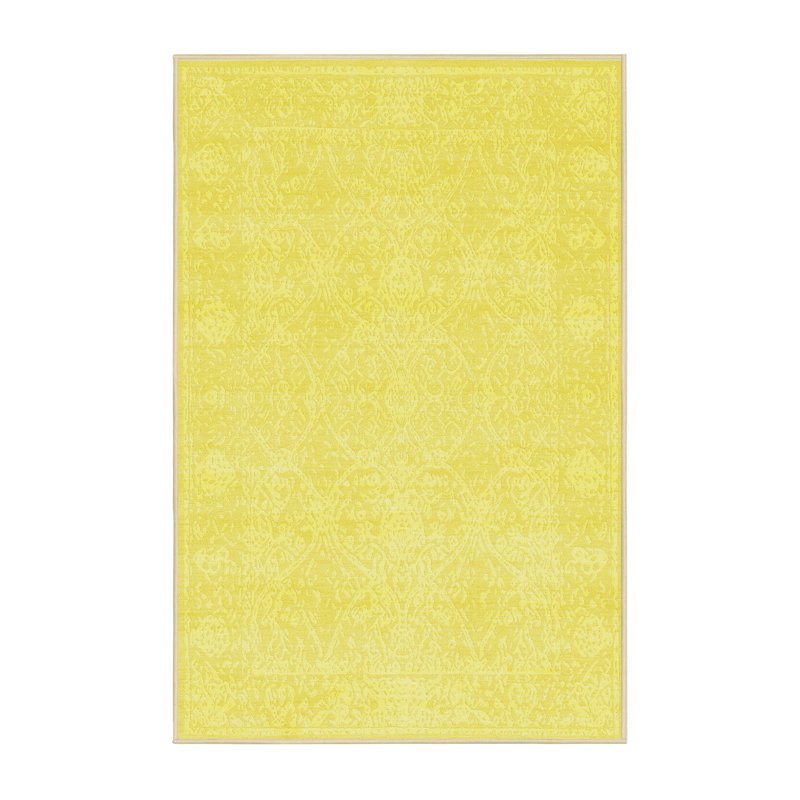 Tapis de zone jaune contemporaine, Rectangle 5 pi x 7 pi