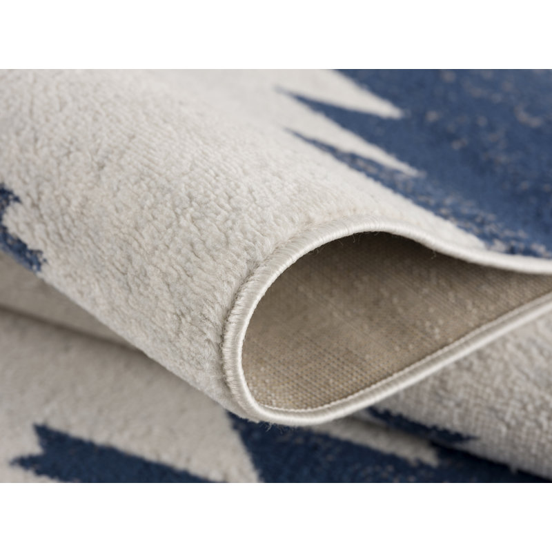 Strathearn Blue and Ivory Southwestern Runner Rug, Runner 2' x 8'