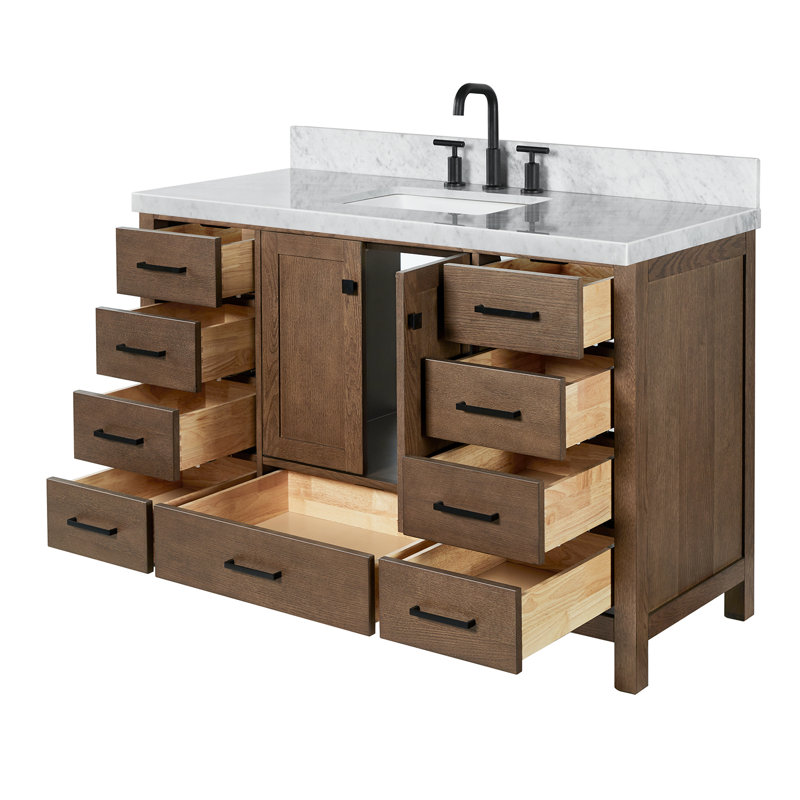 Ensemble de meuble-lavabo simple 55 po Grevera, Chêne brun / noir mat, Rectangular
