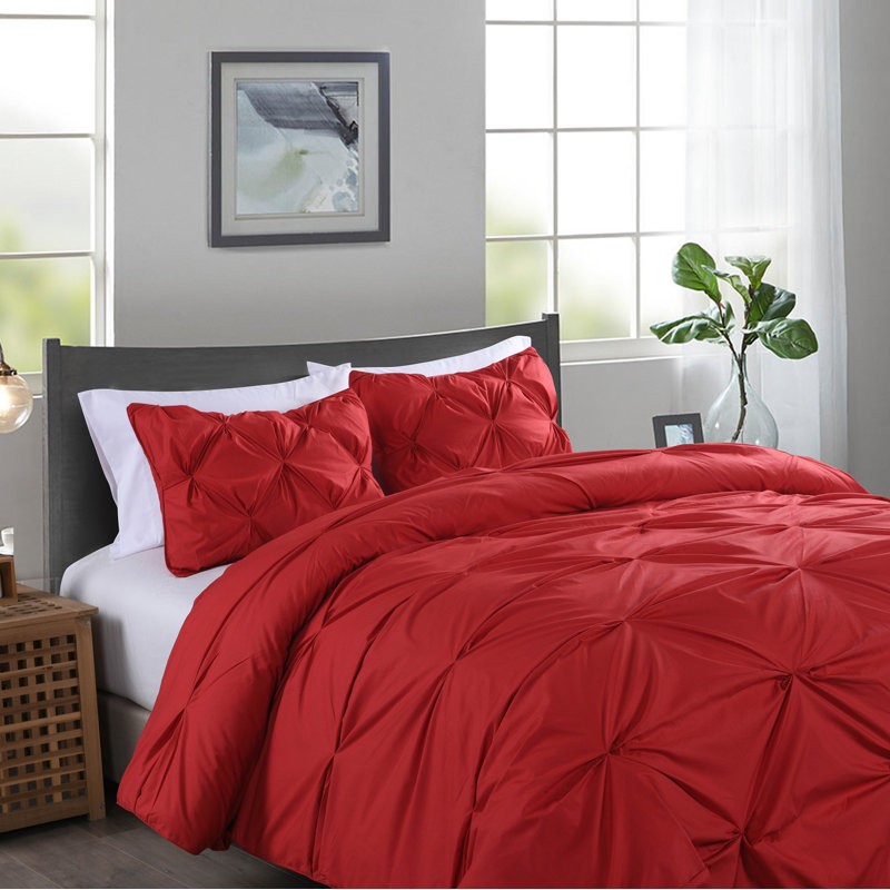 Scarlet Red Twin Cotton Pintuck Duvet Cover Set