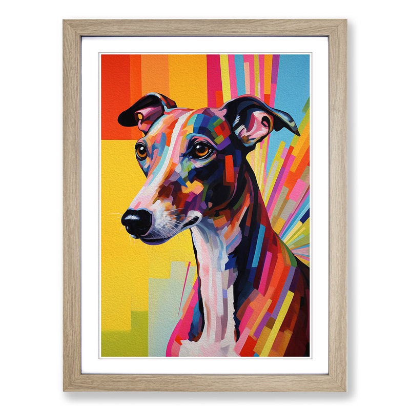 Greyhound Hard Edge Painting - Single Picture Frame Print on Wood