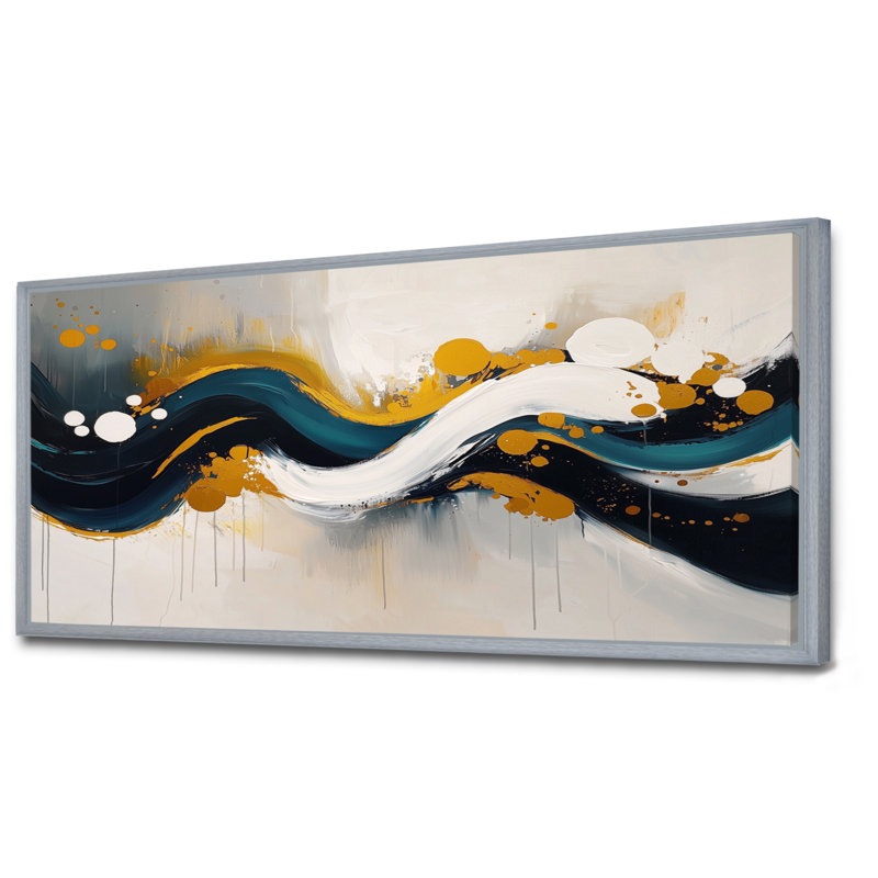 Racines et reflets de vagues abstraites I - Art abstrait spirales, H 28 po x l 60 po, Cadre flottant, Argent argent