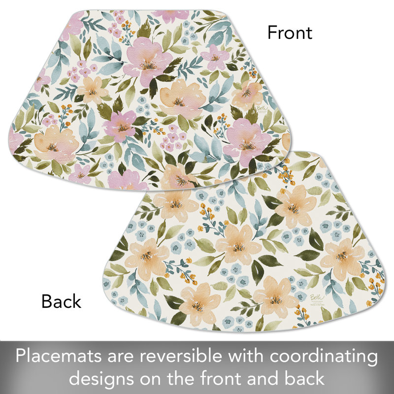 Cascade Floral Reversible Plastic Wedge Shaped Placemat Set
