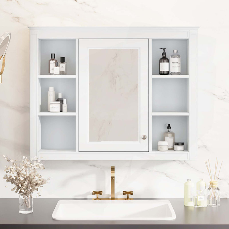 Armoire de salle de bain murale polyvalente avec plusieurs tablettes et un design élégant