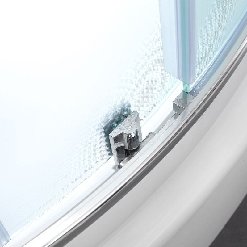 Breeze 33 in. L x 33 in. W x 77 in. H Round Corner Shower Kit in Chrome with Frosted Glass Sliding Door and Shower Base Pan (Walls not Included)