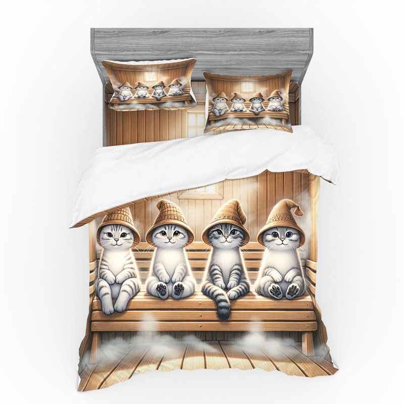 Ensemble de literie pour chat Ambesonne et brun pastel et gris pâle, Housse de couette grand + 3 pièces supplémentair