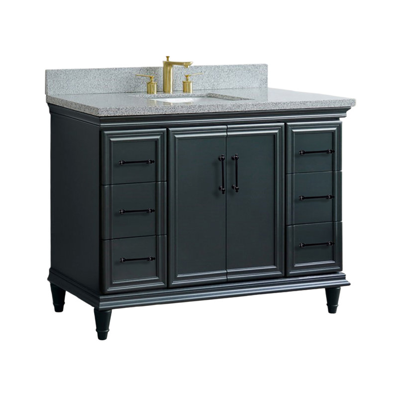 Finition de meuble-lavabo simple et lavabo rectangulaire en granit et rectangulaire, Gris, 49"