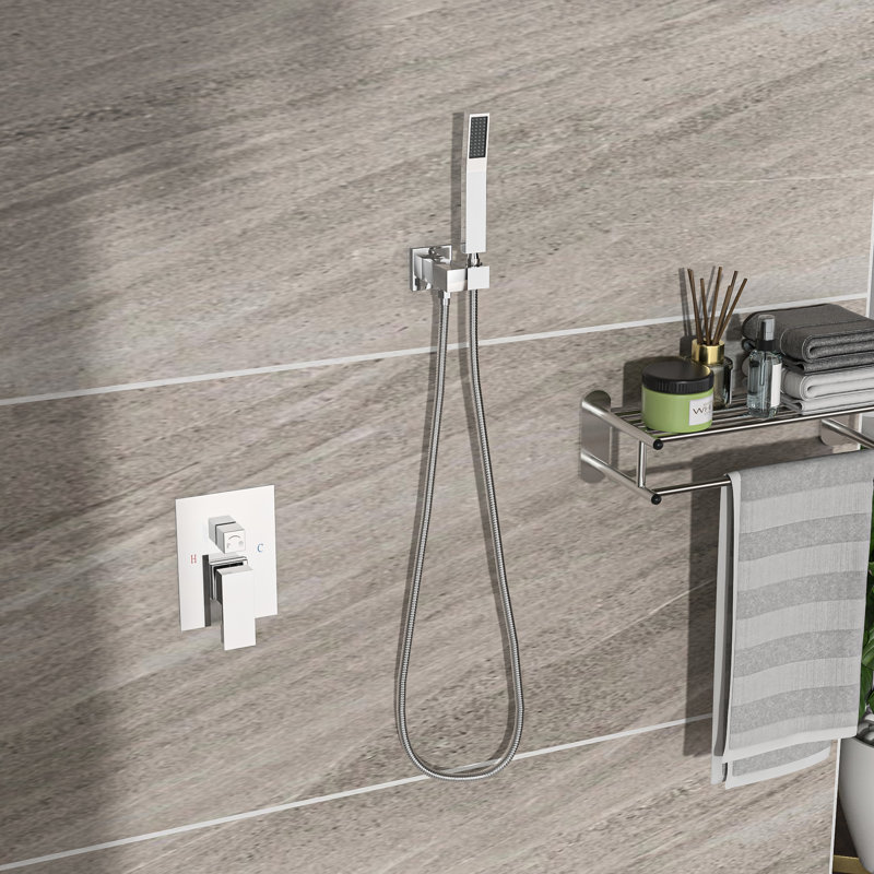 Dual Shower Head In - 16" Square Ceiling Mount System With -Balanced Valve, Rainfall And Handheld, Easy Installation Tarnish Removal 16 Inch Gravity Resistance