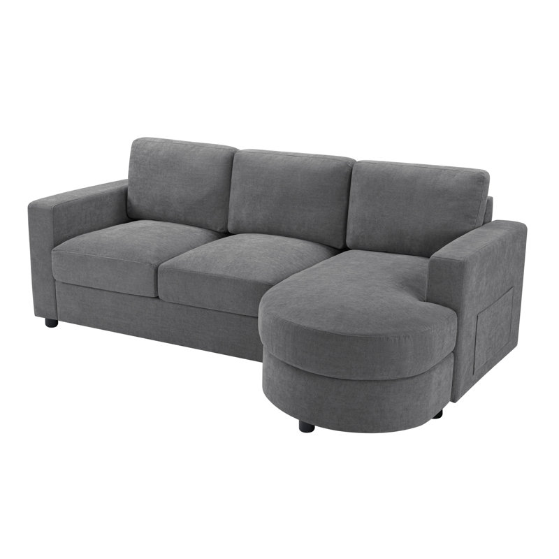 Sylvan L-Shaped Sectional Sofa with Curved Chaise and USB Ports, Gray Chenille