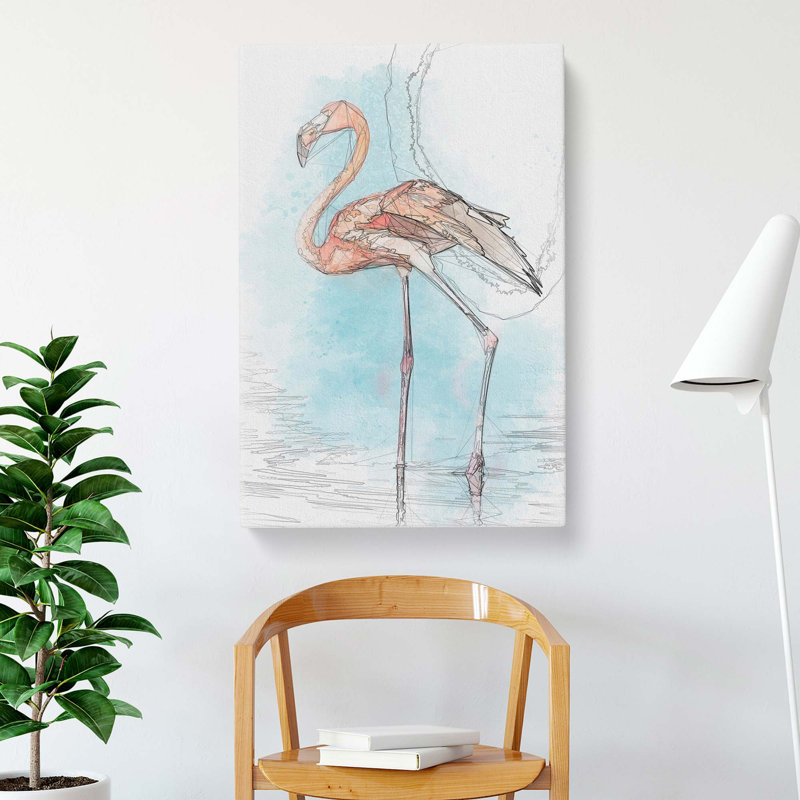 Flamingo Bird in Abstract - Wrapped Canvas, 91cm H x 60cm W x 3cm D