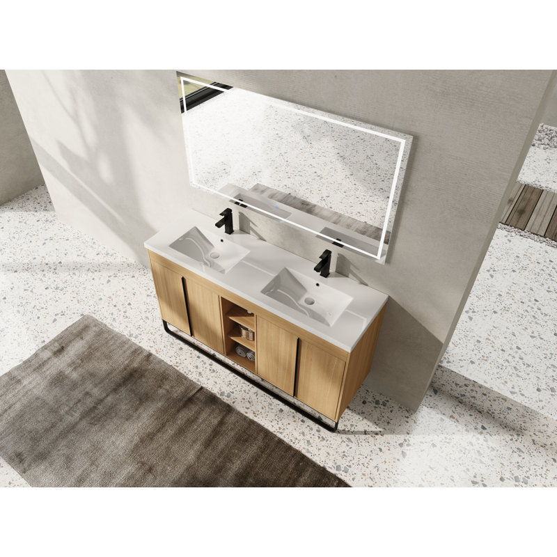 48" Double Bathroom Vanity With Resin Basin, 48" W