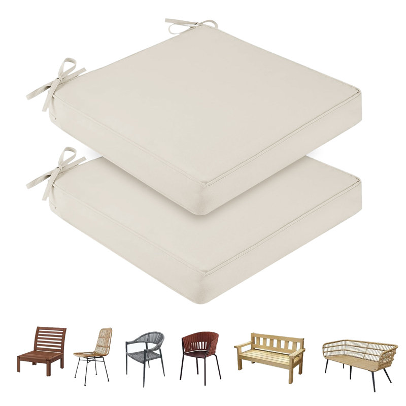 Waterproof Outdoor Patio Chair Cushions (Set Of 2) - 4" Thick Square Seat Pads, Off-White