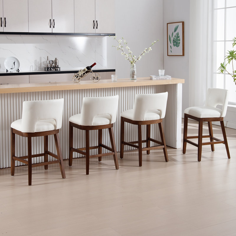 Upholstered Farmhouse Bar Stools, 26" Counter Barstools With Wood Legs For Kitchen Island/Breakfast Bar/Home Pub Set of 4