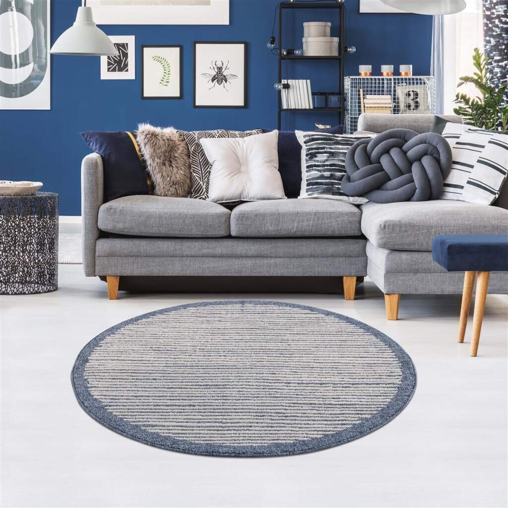 Teppich Art 2231 Blau Kurzflor Fransen Wohnzimmer Dieneke