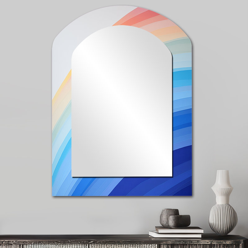 Arc-en-ciel coloré de simplicité I - miroir asymétrique arc-en-ciel, miroir mural décoratif Blue Arch, impression sur métal