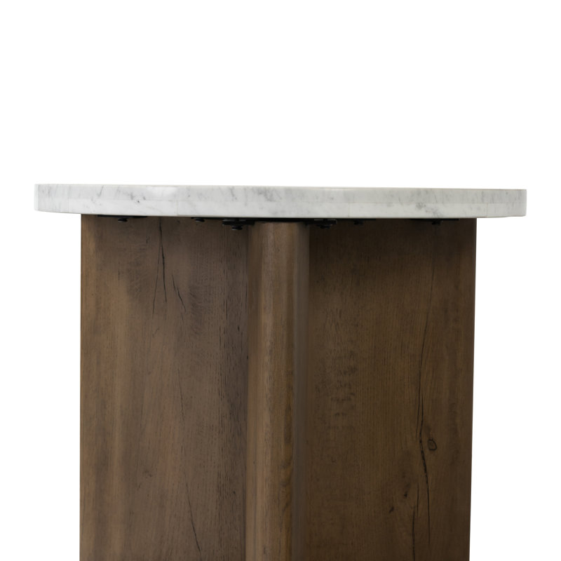 toli End Table - Italian White Marble, Italian White Marble/Rustic Fawn