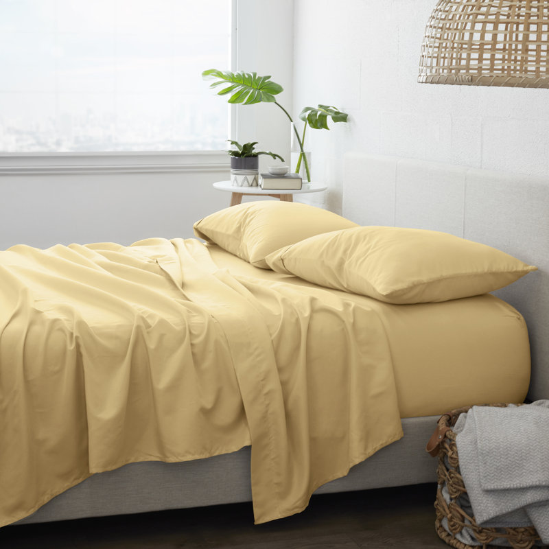 Ensemble de draps 4 pièces Ultra Soft, Or, Ensemble de draps pour lit simple avec 1 taie d'or