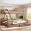 Lit superposé en bois massif (Twin XL + Queen) avec tiroirs de rangement et étagères latérales, barrière de sécurité incurvée, échelle, sommier non requis, couleur naturelle profonde-2093261432-2093261435