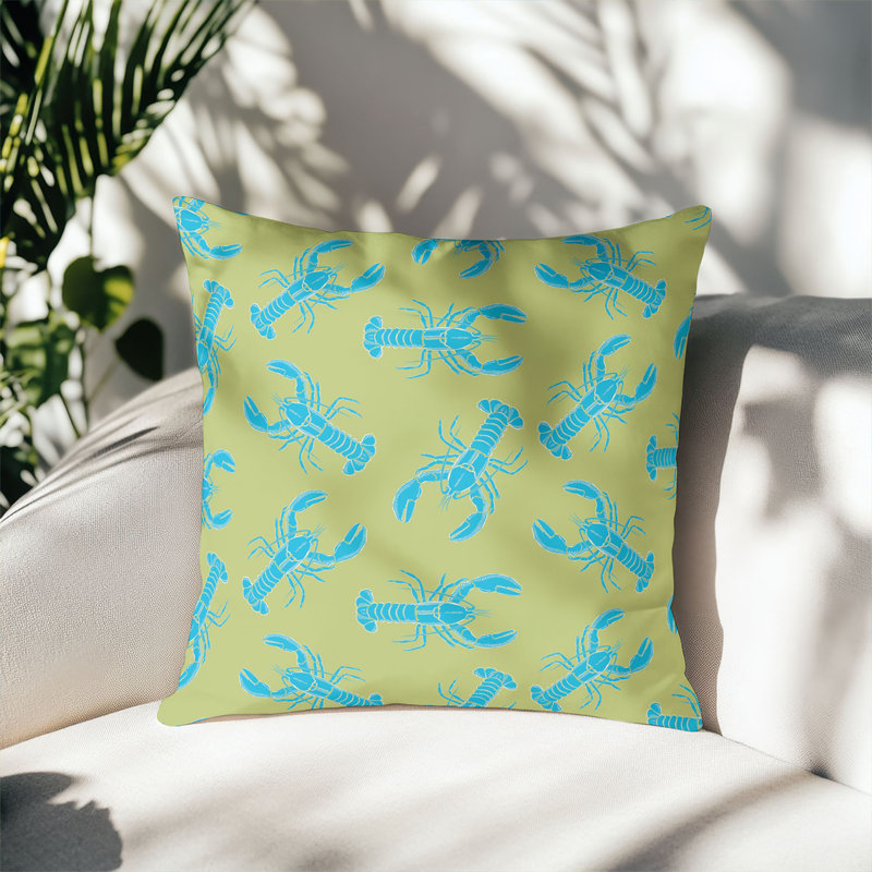 Coussin décoratif d'extérieur Lobster, Carré 20 po, Citron vert / bleu