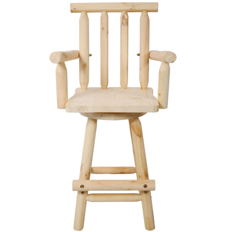Rustic Bar Stool - Fir Wood Construction, Swivel Function, Wide Armrest, Footrest For Dining Room, Restaurant, Pub
