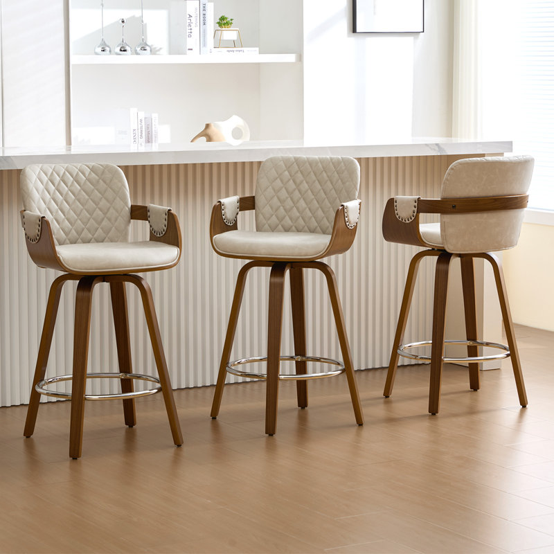 Tabouret de bar pivotant à hauteur de comptoir Modern, Gris beige