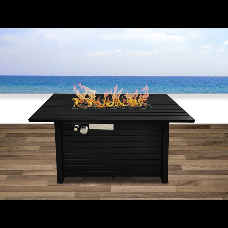 Steel Outdoor Fire Pit Table with Lid, Black, 25" H x 20" W x 42" D