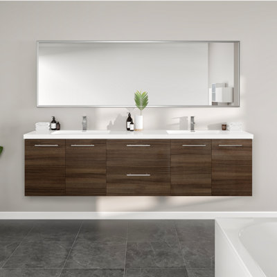 Lumina  Meuble-lavabo mural double avec comptoir en acrylique et lavabos intégrés
