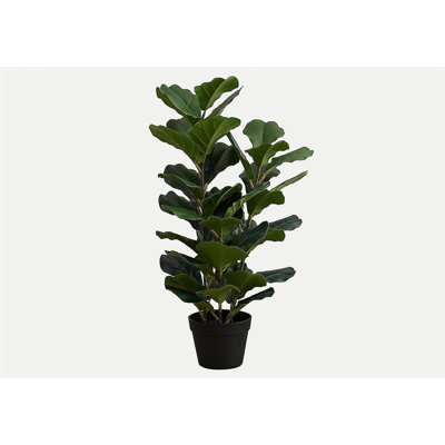 Artificial Plant, 32" Tall, Fiddle Tree, Indoor, Faux, Fake, Floor, Greenery, Potted, Real Touch, Decorative, Green Leaves, Black Pot