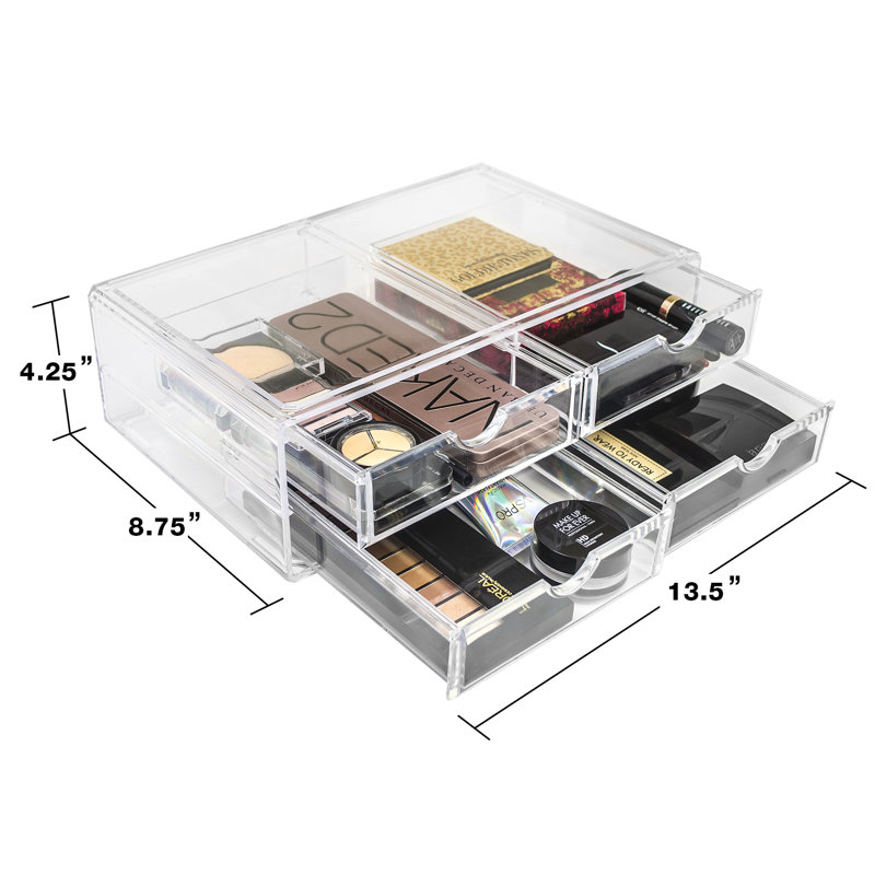 4-Drawer Cosmetic Acrylic Organizer, Stackable, Large in Clear
